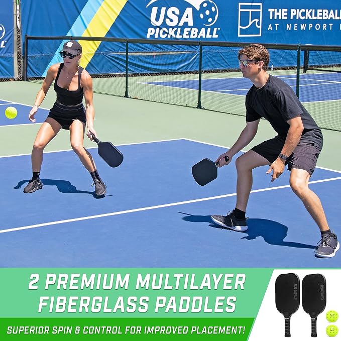 GoSports GS1 Pickleball Paddles - Single, 2 Pack, or 4 Pack - USAPA Approved Fiberglass Pickleball Paddles