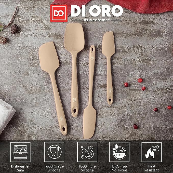DI ORO Silicone Spatula Set - Rubber Kitchen Spatulas for Baking, Cooking, & Mixing - 600°F Heat-Resistant & BPA Free Silicone Scraper Spatulas for Nonstick Cookware - Dishwasher Safe (4pc, Clay)