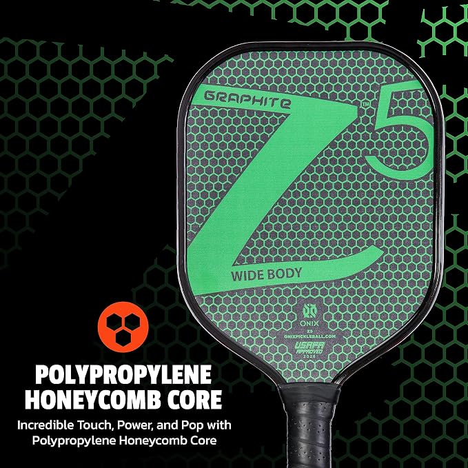 Onix Graphite MOD Z5 Carbon Fiber Pickleball Paddle with Wide-Body Shape. Honeycomb Core, Graphite Face & Cushion Comfort Pickleball Paddle Grip