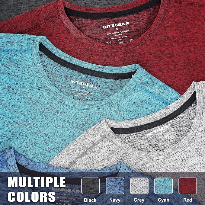 5 Pack Men’s Athletic Active Quick Dry T Shirts - Crew Neck Short Sleeve | Running Gym Workout Sports Tee Tops Bulk